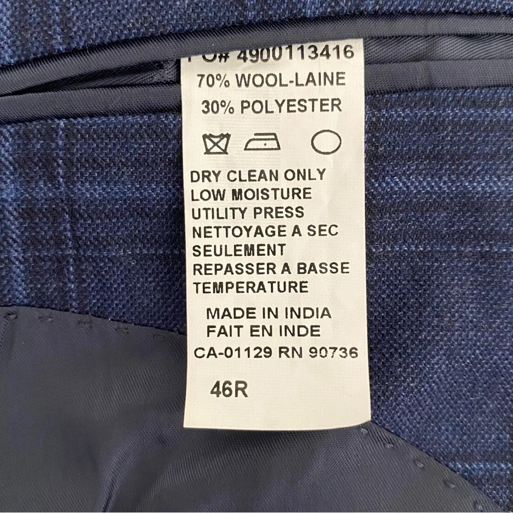 Ralph Lauren Men's Navy Windowpane Wool Blend Blazer Jacket 46R Business Casual - Picture 9 of 16